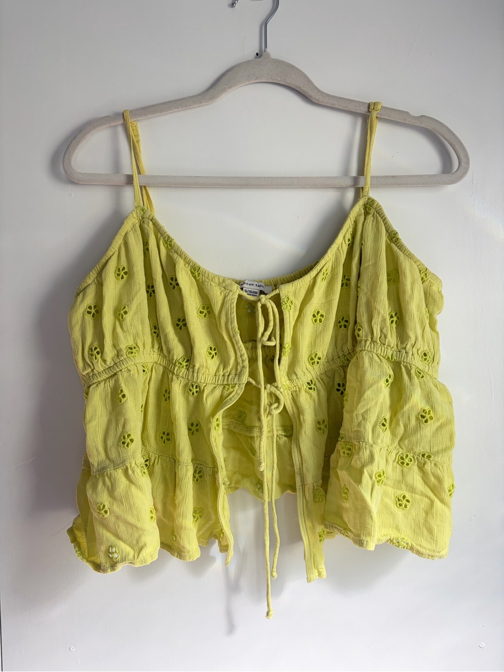 American Eagle Outfitters Yellow Eyelet Tie-Front Spaghetti Strap Camisole
